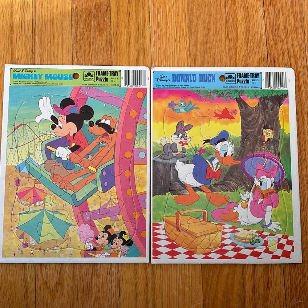 Vtg Disney Bundle 1 Micky Mouse 1 Donald Duck & Daisy Golden FrameTray Puzzles